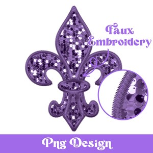 Faux Bordado Mardi Gras Fleur de Lis Png, Desenhos de Sublimação, Clipart de Louisiana, Lantejoulas Falsas, Nova Orleans