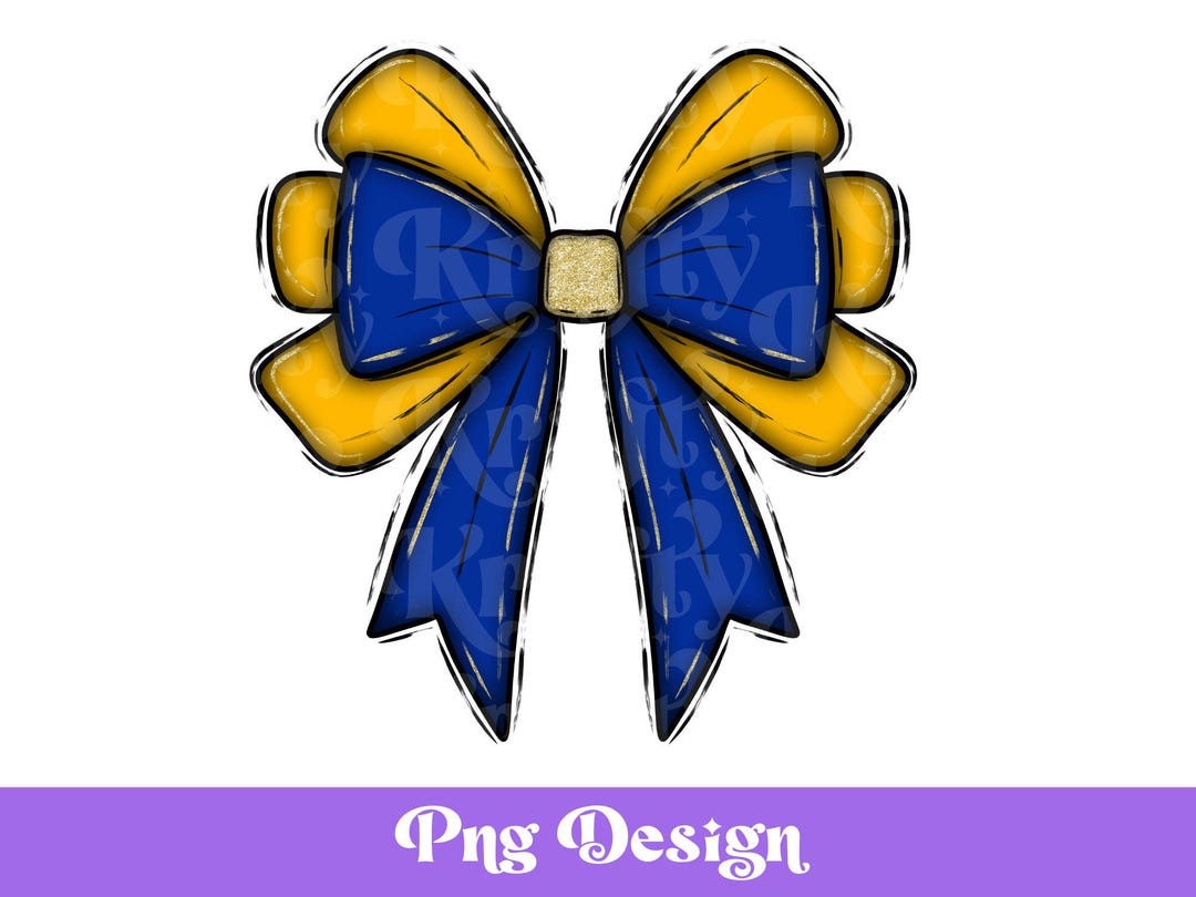 Blue and Yellow Bow PNG Design, Glitter Outlined, Screen Print Transfer ...
