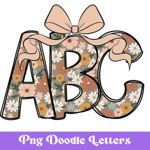 Letras de Doodle de Alfabeto de Verão Retro, Clipart, Design PNG, Padrão de Flor, Alfabeto de Sublimação Floral, Laço Coquete