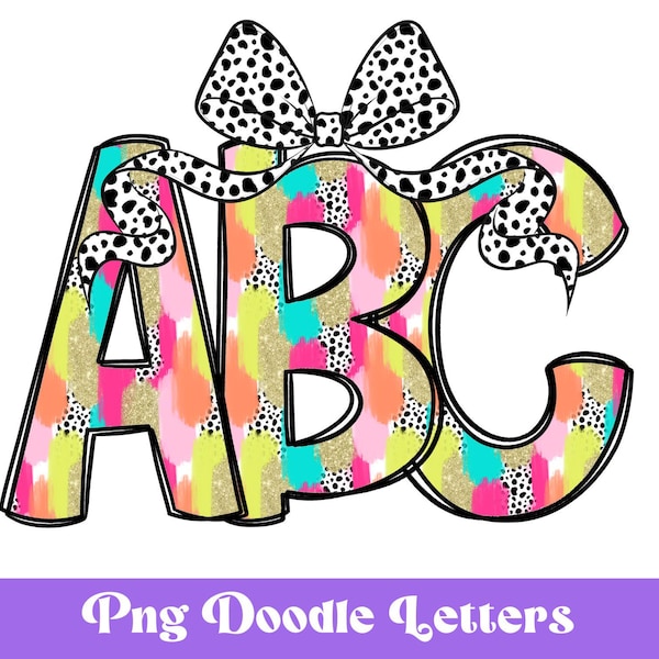 Alfabeto con pinceladas de purpurina: conjunto de letras dibujadas (archivo digital)