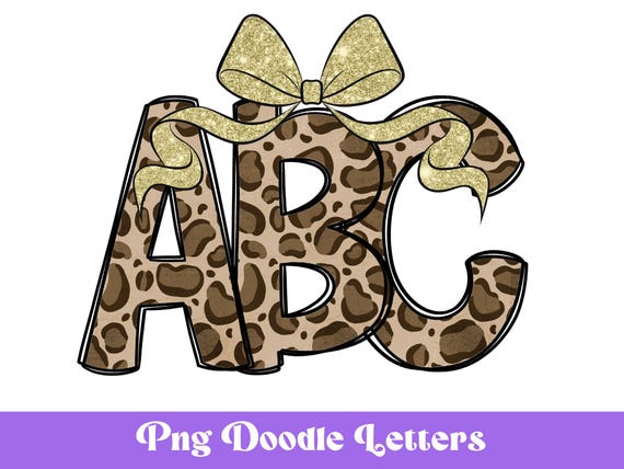 Leopard Print Doodle Alphabet Clipart: PNG Letters with Bow (Digital Download)