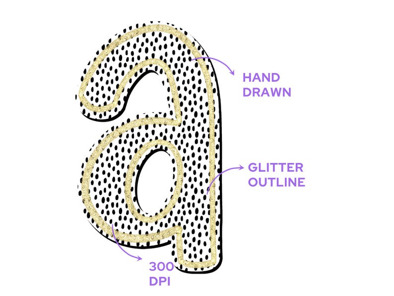 Glitter Brush Strokes Doodle Alphabet Clipart, Sublimation Letter Set