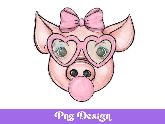 Preppy Pig With Bubble Gum PNG: Retro Hippie Design (digital