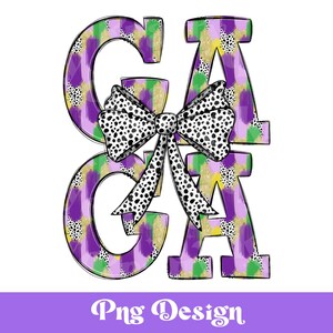 Gaga du mardi gras PNG, dessins par sublimation, clipart Louisiane, La Nouvelle-Orléans, noeud de coquette, coups de pinceau, points dalmates, paillettes