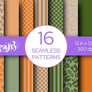 Fall Seamless Pattern Bundle, Digital Repeatable Pattern, Checkered Stripes, Scrapbook Paper,