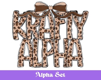 Leopard Print Alpha Doodle Letter Clipart, Preppy Alphabet, PNG