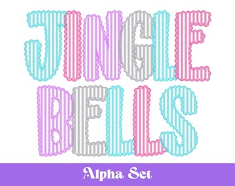 Pastel Christmas Seersucker Lace Alpha PNG Set, Alphabet Clipart, Hand Drawn Doodle Letters