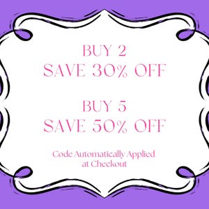 a purple and white frame with the words buy 2 save 30 % off
