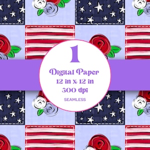 Patchwork du 4 juillet, motif transparent, sublimation, motif numérique reproductible, patriotique, fleurs, étoiles et rayures, matelassé, points de suture