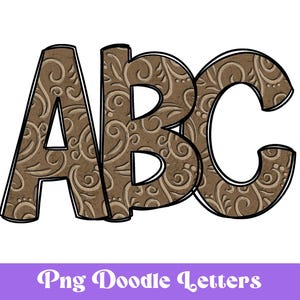 Tooled Leather Doodle Letters, Western Alphabet Clipart, Sublimation Letters, PNG Design