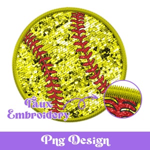 Faux Bordado Softball Png, Desenhos de Sublimação, Clipart de Esportes, Lantejoulas Falsas, Design de Verão