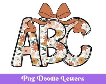 Floral Doodle Alphabet Letters: Retro Summer PNG Clipart