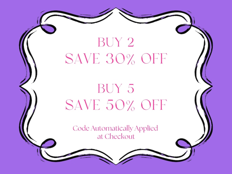 a purple and white frame with the words buy 2 save 30 % off
