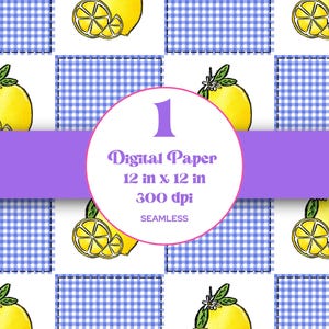 Citrons Damier Motif sans couture, Sublimation, Motif numérique reproductible, Matelassé, Points de suture, Été, Printemps