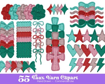 Valentine's Day Faux Yarn PNG Clipart Bundle: Hand Drawn