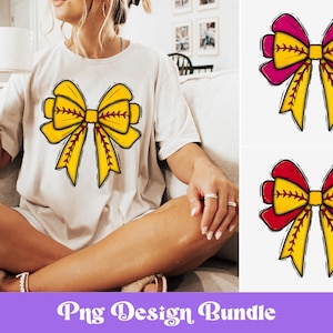 Coquette Softball Bow PNG-Bundle: Glitzerndes Spieltagsdesign (Digitaler Download)