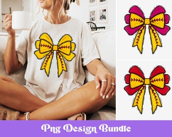 Coquette Softball Bow PNG Bundle: Glitter Game Day Design (Digital Download
