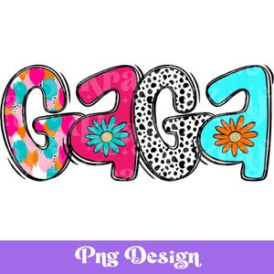 Diseño PNG de sublimación de Preppy Gaga, letras de garabatos brillantes, camiseta del Día de la Madre, vida de mamá, DTF, transferencia de serigrafía, POD
