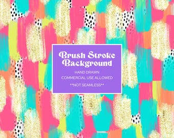 Hand Drawn Messy Paint Brush Stroke Background, Sublimation, Instant Download, Digital Paper, Colorful, Gold Glitter, Bright, Dotty Pattern