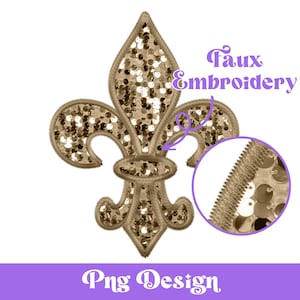 Fausse broderie Mardi Gras Fleur de lys Png, motifs par sublimation, clipart Louisiane, fausses paillettes, La Nouvelle-Orléans