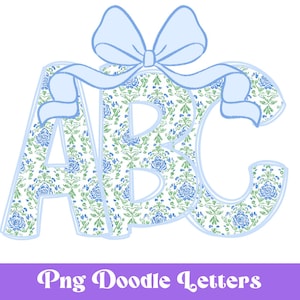 Alfabeto floral con garabatos, conjunto de letras de sublimación, dibujado a mano, alfabeto digital, lazo coqueto, acuarela, verano y primavera