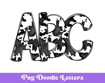 Cow Print Doodle Alphabet, Animal Print, Cowhide, Sublimation Letters