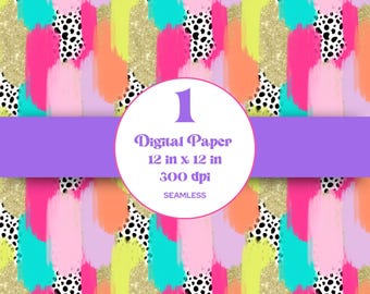 Hand Drawn Paint Brush Stroke Seamless Pattern, Dotty, Dalmatian Dots, Colorful Bright