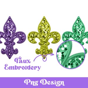 Faux Bordado Mardi Gras Fleur de Lis Png, Desenhos de Sublimação, Clipart de Louisiana, Lantejoulas Falsas, Nova Orleans