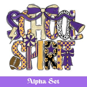 School Spirit Alphabet Set, Sublimation Letter Set, Hand Drawn, Digital, Coquette Bow Team Mascot Doodle Alpha, Football Clipart