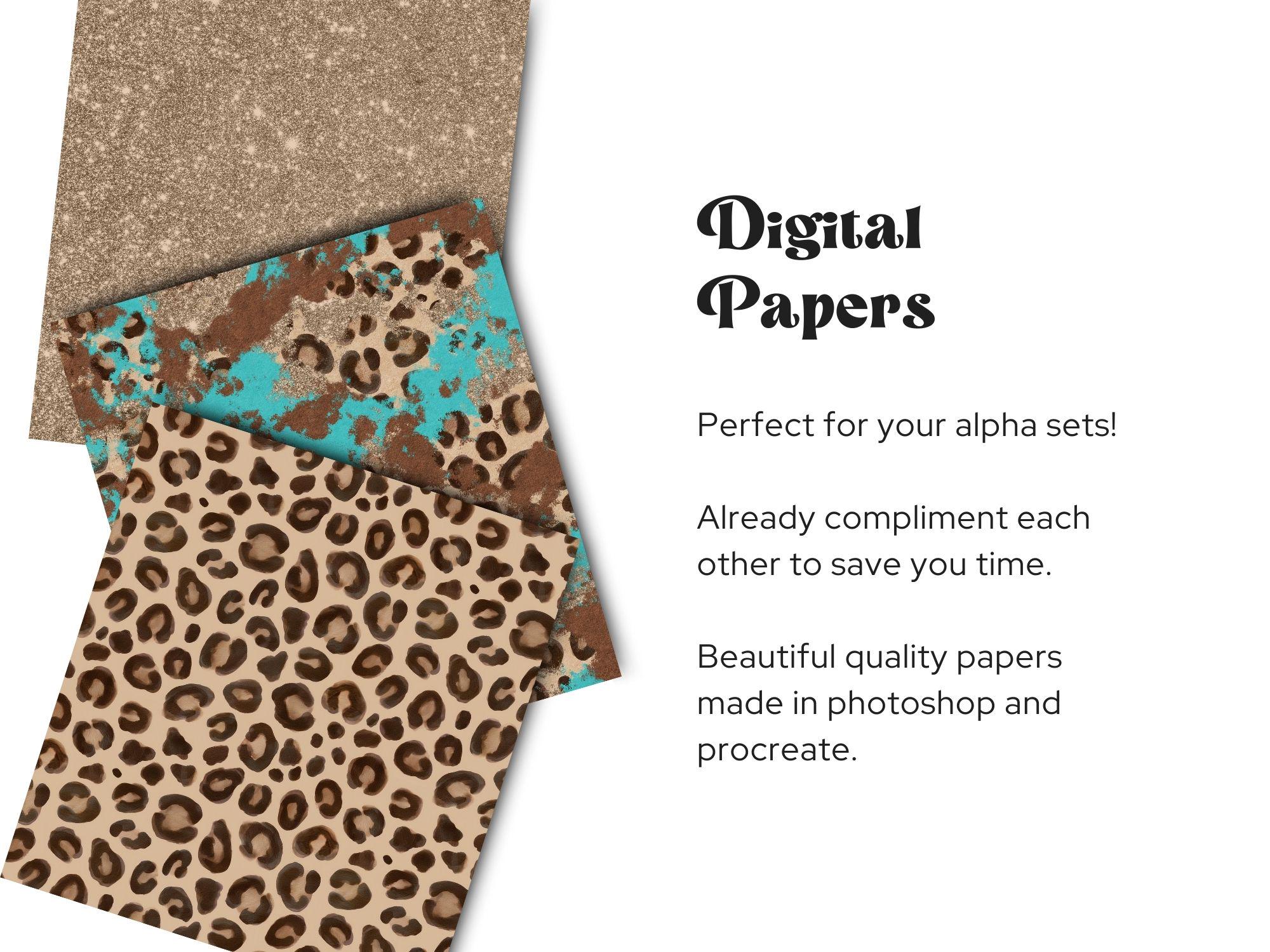 Leopard Print Digital Paper Bundle: Teal Glitter Backgrounds (instant ...