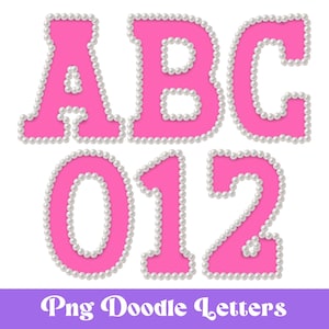 Pearl Alpha-set, doodle alfabet clipart, sublimatie brief set, handgetekende, digitaal alfabet, preppy, Grandmillennial, vrouwelijk, schattig