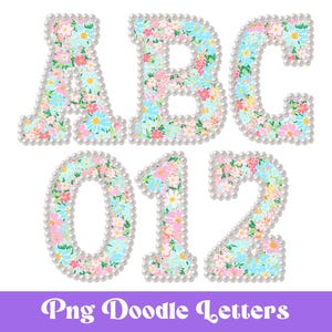 Conjunto Pearl Alpha, Clipart de Alfabeto Doodle, Conjunto de Letras de Sublimação, Desenhado à Mão, Alfabeto Digital, Preppy, Grandmillennial, Floral em Aquarela