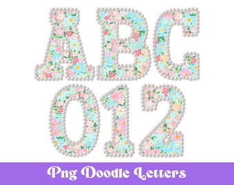 Alfabeto floral en acuarela: conjunto de letras perladas (descarga digital de archivos PNG)