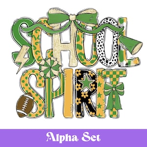 School Spirit Alphabet Set, Sublimation Letter Set, Hand Drawn, Digital, Coquette Bow Team Mascot Doodle Alpha, Football Clipart