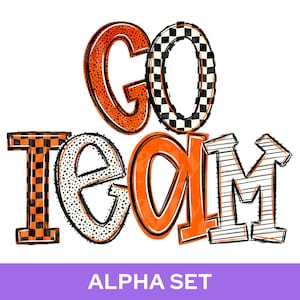Orange White Black Alphabet PNG, Team Color Alpha Set (Digital Download)