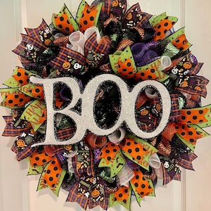 Halloween Wreath, Boo Wreath, Happy Halloween, Halloween Front Door Wreath, Fall Wreath, Deco Mesh Wreath, Halloween Decor, Scary Wreath