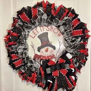 Christmas Wreath, Let It Snow, Front Door Wreath, Merry Christmas Wreath, Snowman Wreath, Xmas Wreath, Vintage Christmas, Holiday Wreath