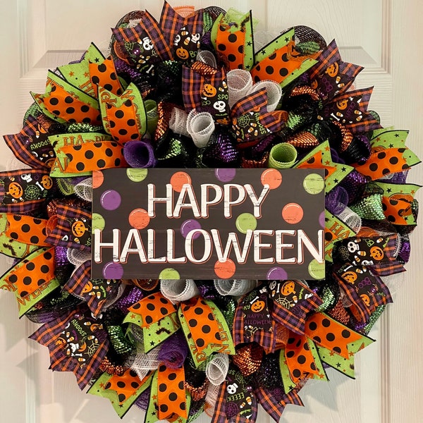 Happy Halloween Wreath, Halloween Wreath, Boo Wreath, Halloween Front Door Wreath, Fall Wreath, Deco Mesh Wreath, Scary Wreath