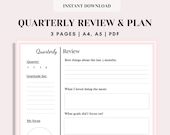 Quarterly Review & Plan, Quarterly Planner, 3 month check-in, 90-Day Goal Planner | A4, A5 | PDF