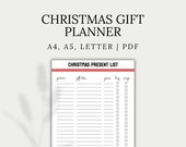 Christmas Gift Planner, Shopping List, Xmas Present Tracker, Gift Giving Planner | A4, A5, Letter | PDF