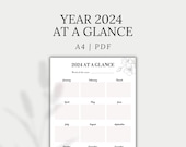 2024 Yearly Planner, Year at a Glance, 2024 Overview, Important Dates | A4, PDF