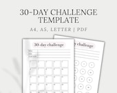 30-Day Challenge Template, Printable Planner | A4, A5, Letter | PDF