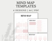 4 Mind Map Template, Printable Planners, Idea Boards, Template for Brainstorming | A4 | PDF