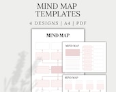 4 Mind Map Template, Printable Planners, Idea Boards, Template for Brainstorming | A4 | PDF