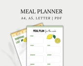 Meal Planner & Shopping List, Printable Food Diary, Weekly Meal Tracker | A4, A5, Letter