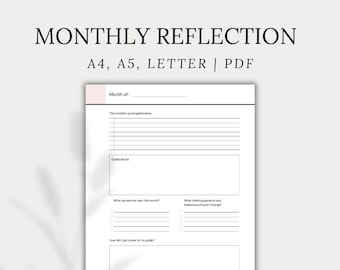 Monthly Reflection Printable, Monthly Review Planner Insert | A4, A5, Letter | PDF