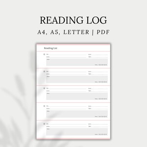 Books to Read, Printable Reading Log, Reading List, Book Journal, Book Planner, Book Reviews, Book Tracker A4, A5, Letter, PDF image 1