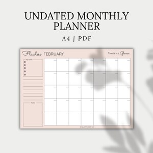Monthly Planner, Printable & Undated Month at a Glance, Monthly Calendar Layout | A4, PDF