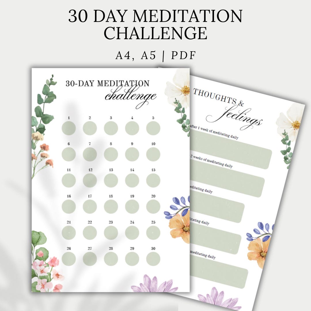30-day Meditation Challenge Printable: Floral Mindfulness Tracker (A4 ...