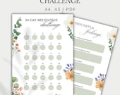 30-Day Meditation Challenge Printable | A4, A5, PDF | Floral Mindfulness Tracker & Reflection Journal | Mental Wellness Planner